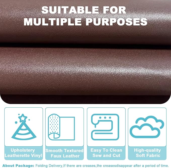 Faux Leather Fabric 39"x54" - Brown Smooth Solid Faux Leather Sheet, Vinyl Leather Upholstery Fabric for Crafts, Sewing, Furniture Reupholstery, Synthetic Leather