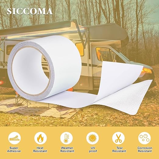 RV Awning Repair Tape Heavy Duty Waterproof Tent Repair Tape for Tarp, Parasol, Canopy, Car and Boat Covers, Underbelly Repair Patch Kit Outdoor UV proof Fabric Repair Patch Kit White (3 in x24.6ft)