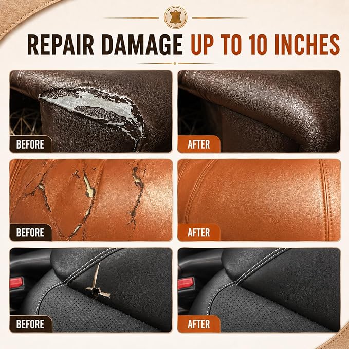 ARCSSAI Leather Repair Kit for Furniture, Sofa, Jacket, Car Seats and Purse. Leather Filler Super Easy Instructions to Match Any Color, Restore Any Material, Bonded, Italian, Pleather, Genuine
