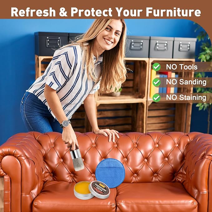Furniture Salve for Leather & Wood, AHIER 4oz Professional Furniture Repair Salve Kit with Brush and Sponge Pad, Restore, Protect, Polish Conditioner for Couch, Chairs, Tables Leathers Cleaning