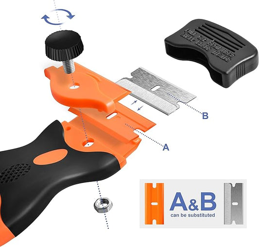 Razor Blade Scraper, Double Edge Razor Scraper Remover Tool with 30 Pcs Razor Blades for Labels Stickers Decals Removal Auto Window Tint Vinyl Tool Application (2 Pack)