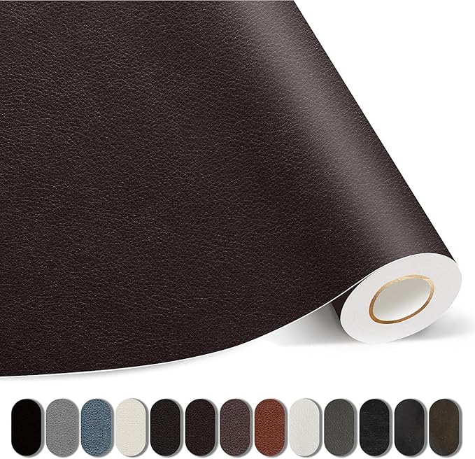 Kangshoon Leather Repair Patches, 17X158 Inch Self-Adhesive Leather Repair Tape, Stretch Vinyl Repair Kit for Couch Furniture Sofas Car Seats (Dark Brown, 17X158 Inch)
