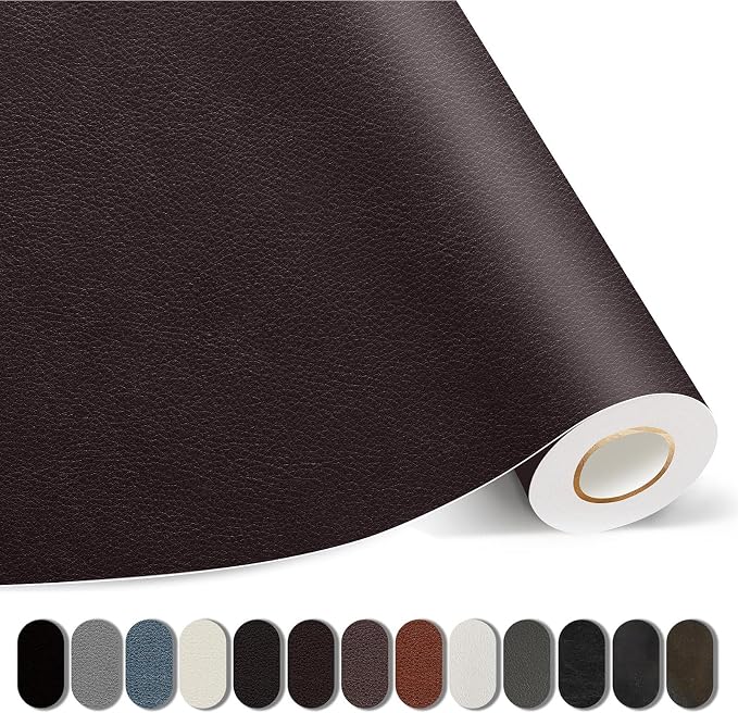 Kangshoon Leather Repair Patches, Self-Adhesive Leather Repair Tape, Stretch Vinyl Repair Kit for Couch Furniture Sofas Car Seats (Dark Brown, 3.5X79 Inch)