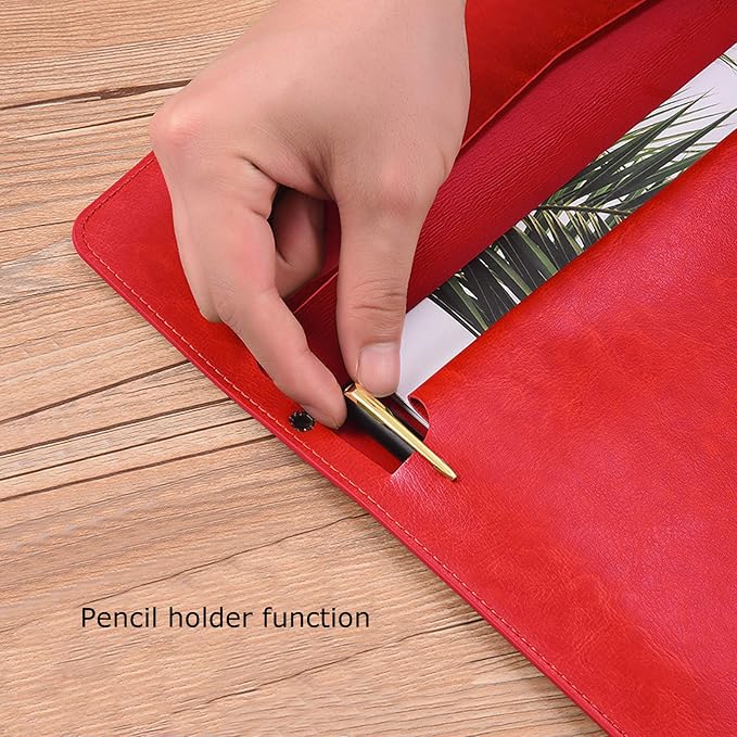 PU Leather A4 File Folder Document Holder Envelope Folder Case with Snap Closure for Receipt Contract Red