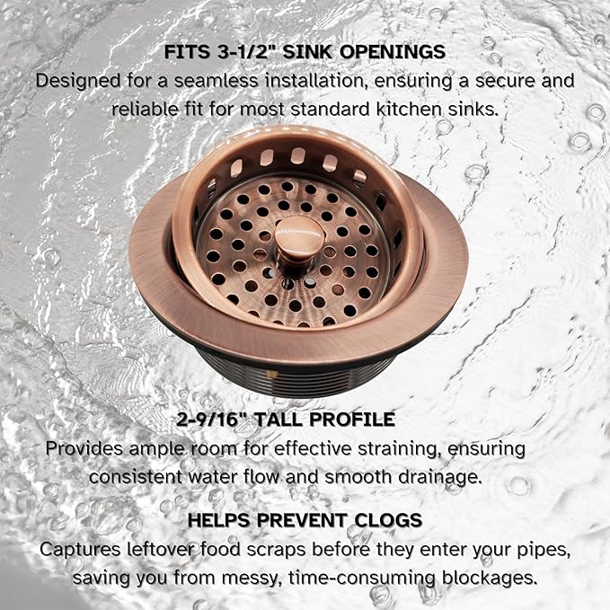 Westbrass D2145-11 3-1/2" Post Style Large Kitchen Sink Basket Strainer, Antqiue Copper (2-Pack)