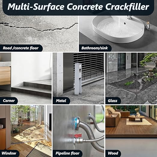 Concrete Crack Filler,5 LB High Elasticity Cement Crack Filler,Self-Leveling Quick-Drying & Waterproof Concrete Caulk,Concrete Repair for Driveway,Walkway,Patio,Joint,Indoor and Outdoor,Grey (80oz)