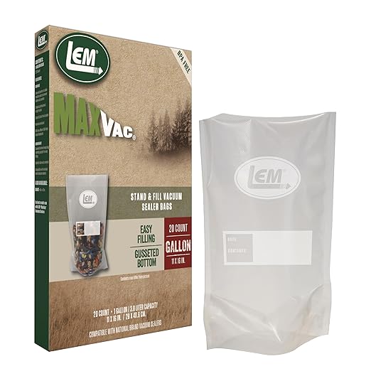 LEM Products MaxVac Stand & Fill Vacuum Sealer Bags, BPA-Free, Puncture-Resistant, 11 x 16 Inches, 20 Count