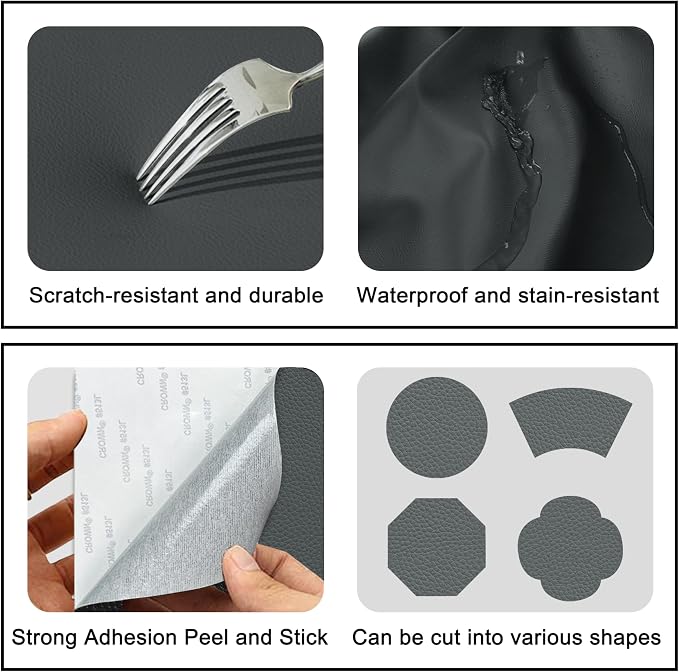 XSunLea Self Adhesive Leather Repair Patch,8x12 inch Vinyl Repair Kit,Leather Repair Kit for Furniture,Car Seat,Couch,Office Chair,2 Pcs Dark Gray