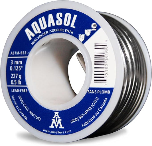 AIM Lead-Free Plumbing Solder, Silver Bearing, 0.125inch dia, 1/2 Lb Spool