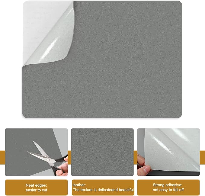 IANZE 2Pcs Leather Repair Patch, Self Adhesive Leather Repair Patch for Car Seats, Couches, Furniture, Sofa, Handbags, Office Chair (Light Grey)