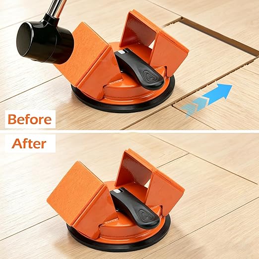 Heavy Duty Floor Gap Fixer Tool 45°Striking Surface Floor Gap Repair Tool, Large Enhanced Suction Cup Made of Iron with Slot Cutter & 6 Reusable Sticky Pads for Vinyl Plank Hardwood Floor