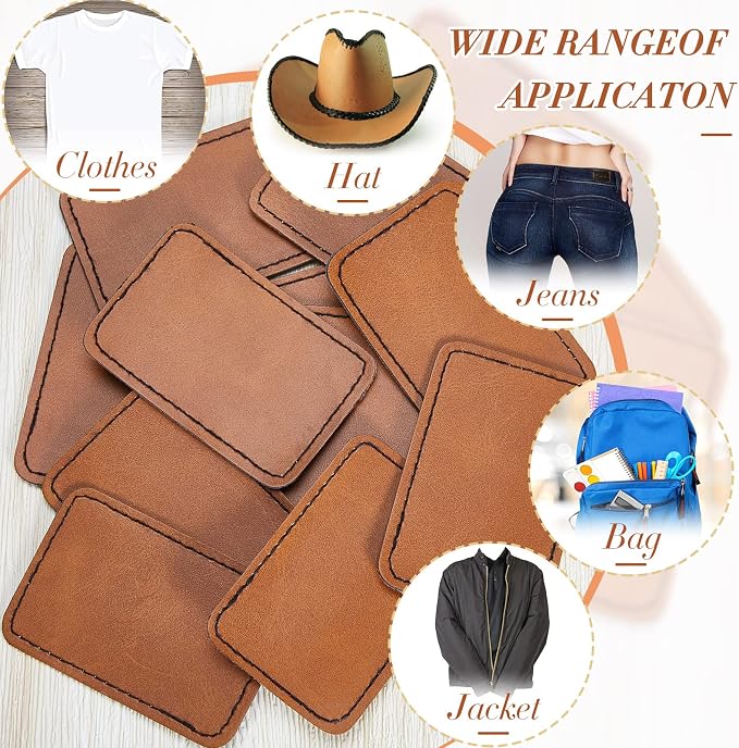 Dunzy 60 Pcs Leather Hat Patches Blank Leatherette Hat Patch with Adhesive Rectangle Laserable Leatherette Patch for Hats Custom Fabric Sew Laser Engraving DIY(Khaki,3 x 2 Inch)