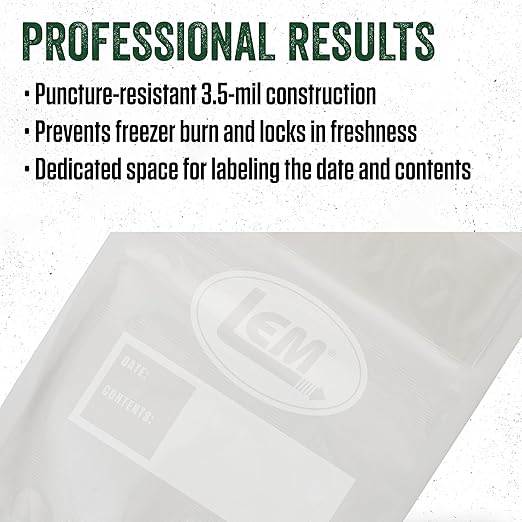 LEM Products MaxVac Moisture Stop Vacuum Bags, BPA-Free, Puncture-Resistant, 8 x 12 Inches, 20 Count
