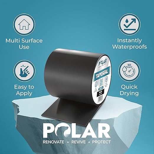 Polar TapeSeal Clear - 4" x 5 ft | Rubberised Waterproof Tape for Leaks & Cracks on Roofs, PVC Pipes, Downpipes, Plumbing & Gutters | All-Purpose Indoor & Outdoor Sealant Tape for Lasting Protection