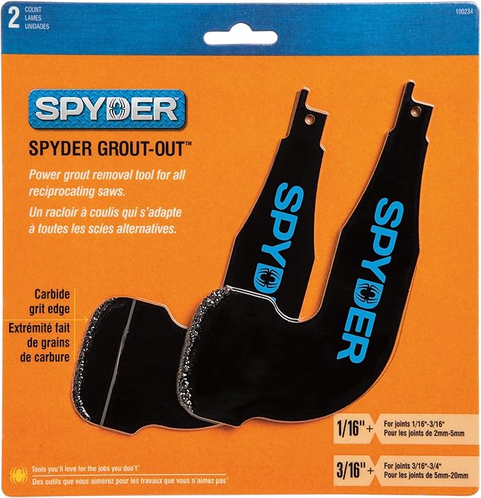 Spyder 2-Piece Grout Remover Tool Set, Accessory for Reciprocating Saws, for Grout Joints 1/16-3/4" (5-Pack)