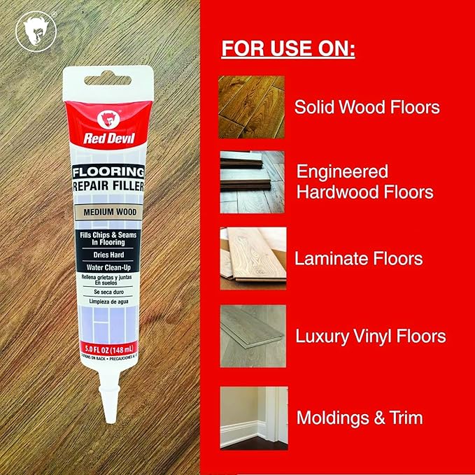 Red Devil 056025 Flooring Repair Filler, 5 oz., Medium Wood, 4 Pack