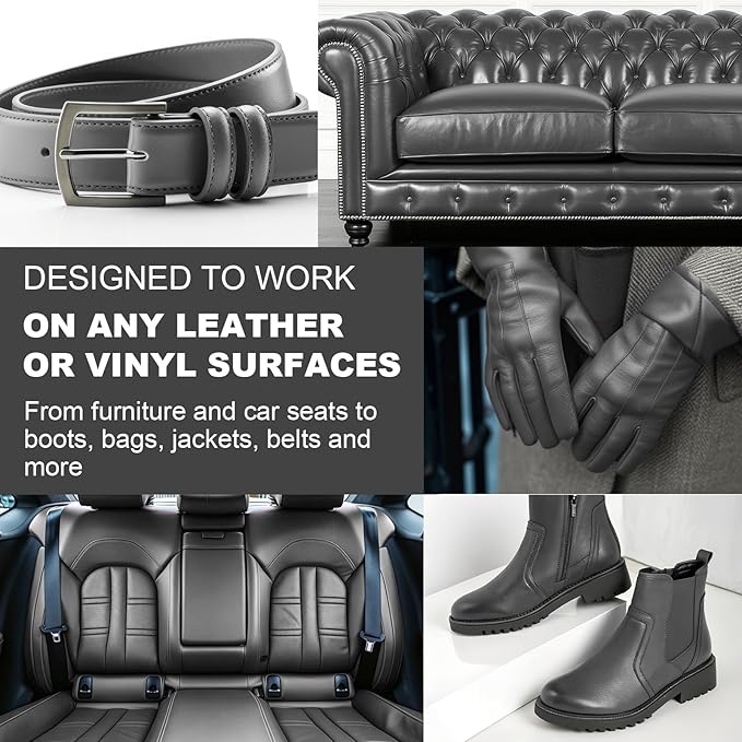 STARTSO WORLD Leather Recoloring Balm, Dark Gray Leather Repair Kit for Furniture, Leather Dye, Leather Color Restorer for Couches, Leather Couch Paint | Repair, Restore & Renew Old, Faded Leather