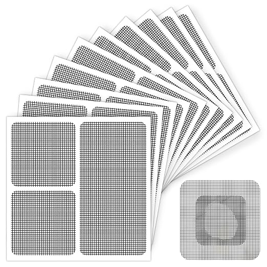 Matenf Window Screen Repair Patch, 10 Patches, 4"*1.9" & 1.9"*1.9", Black, 3-Layer Strong Adhesive Window Screen Mesh Tape, Repair Kit for Window and Door Screen Tears Holes
