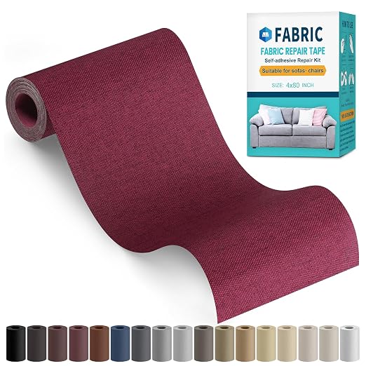 Fabric Repair Tape, Self-Adhesive Couch Patch Repair Fabric Patches for Furniture, Couch Repairing Kit Tape for Upholstery, Carpets, Chairs, Sofas, Pillows Linen 4x80 Inch Burberry Red