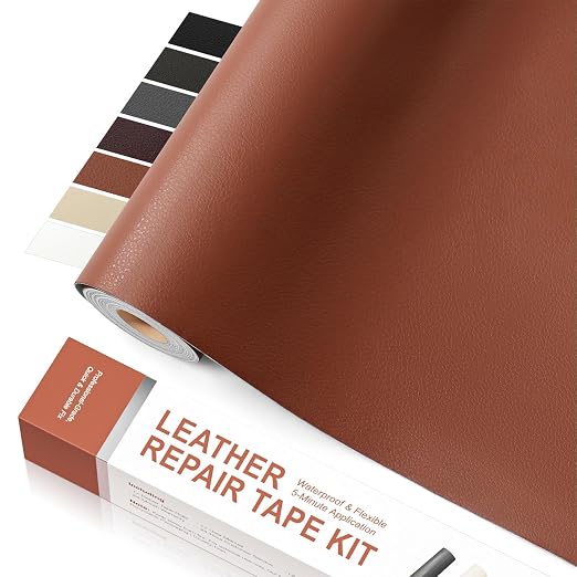 Leather Repair Tape, self-Adhesive Leather Repair Patch, for car seat Repair, Suitable for Sofas, Furniture, Seats, Strong Adhesive Leather Repair Tape (Brown, 7.87x 85in)