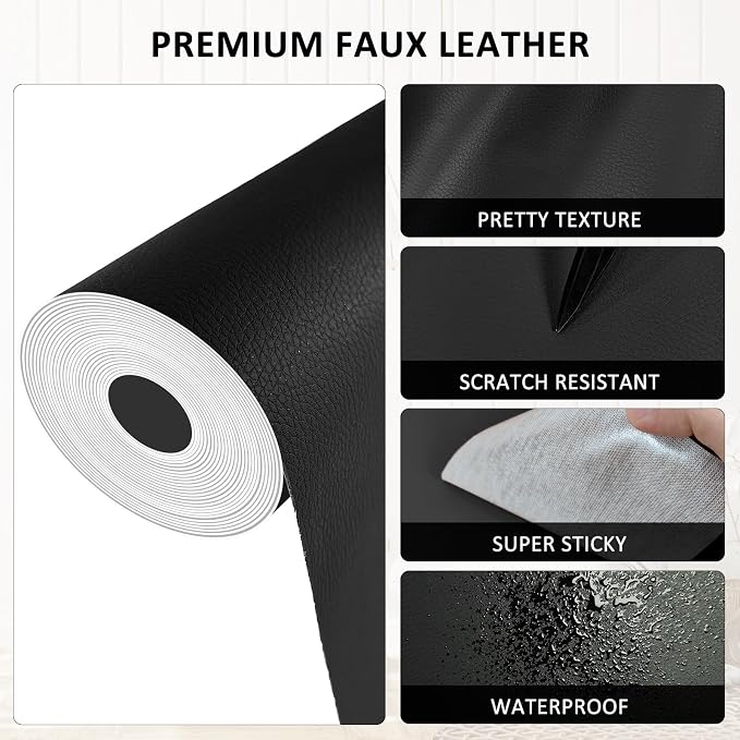 AOOTOOLINK Leather Repair Patch 17X237 Inch Self Adhesive Leather Repair, Large Leather Repair Tape for Couches, Furniture, Car Seats, Cabinets, Sofa, Handbags (Black, 17X237 Inch)