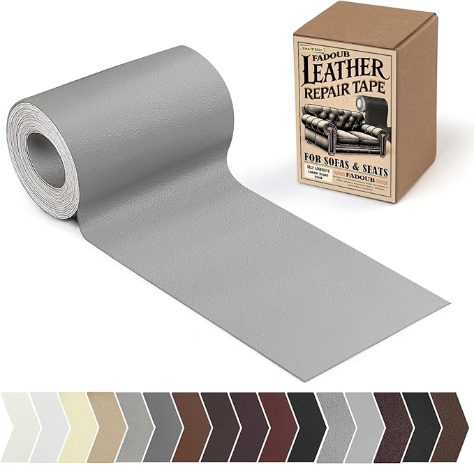Leather Repair Patch, 3 x 60In Self Adhesive Leather Repair Tape Kit for Furniture, Couch, Sofa, Office, Car Seats, Car Interior,Vinyl Repair Kit (Gray-Fine Grain)