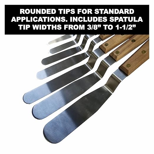 Albion Engineering 1258-G01 7-Piece Classic Offset Caulk Tooling Spatula Set, Stainless Steel with Hardwood Handle