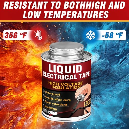 Liquid Electrical Tape, 125ML Waterproof Black Insulating Glue for Wires, Cables, Plugs, Circuit Boards, Automotive, Marine Applications, Quick Dry, Replaces Traditional Insulation Tape, Wire Glue