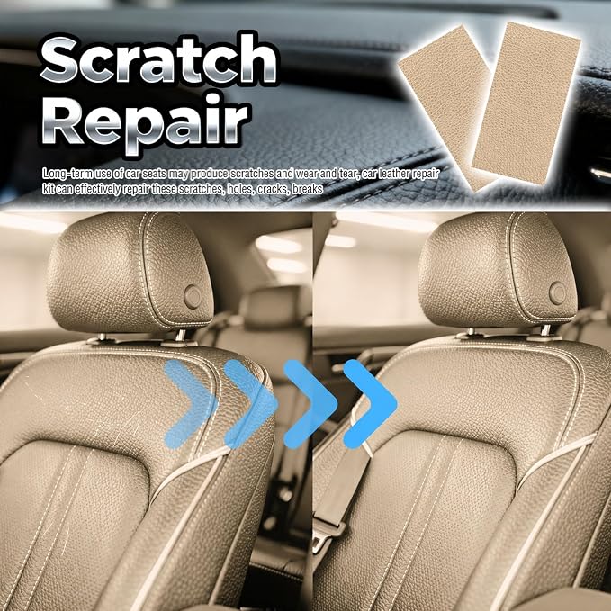 2PCS PU Leather Patch for Car Seat Repair,Self-Adhesive Leather Repair Patch Tape Vinyl Repairs Kit,Portable Car Leathers Repairs Kit (Khaki)
