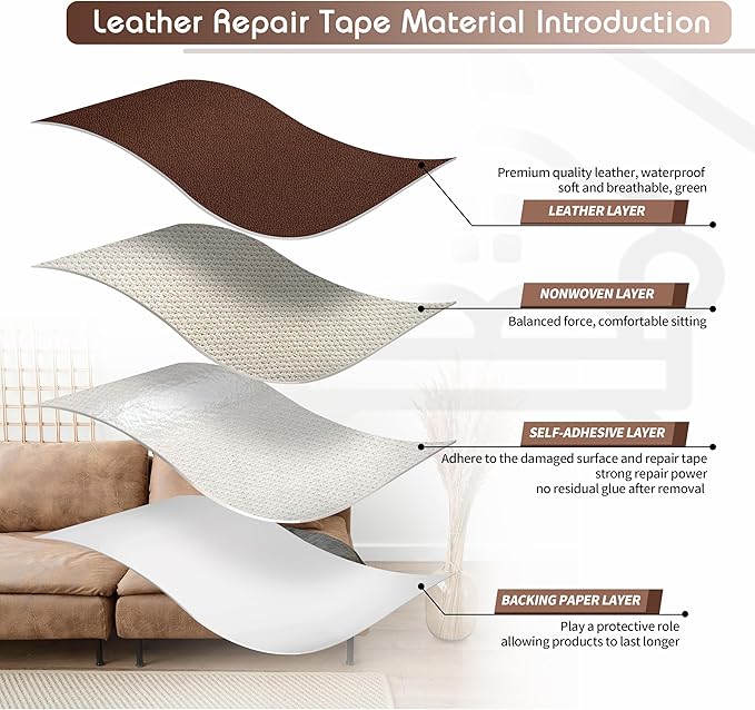 KING MOUNTAIN Leather Repair Patch,16 x 60 Inches self Adhesive Leather Repair Tape for Damaged Leather Furniture, Sofa Seating,Car Seats, Leather Goods（New Brown）