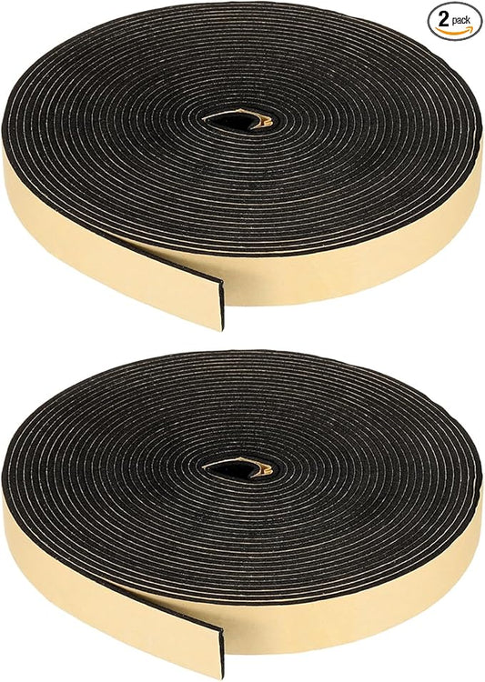 PATIKIL Foam Insulation Tape, 2Pcs 1-3/16" W x 1/8" t x 32.8FT Self Adhesive Weather Stripping Door Seal Strip for Door Window Air Conditioning, Black