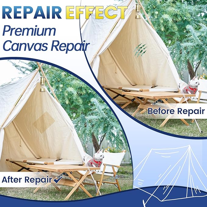 Self-Adhesive Canvas Repair Tape, 8.3" x 11" Waterproof Canvas Repair Patch, Fabric Patch Repairs Kit for Furniture, Tents, Sunbrellas, Boat Covers Awnings, Couches, Clothes, Bags White