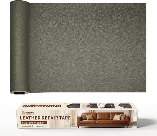 ONine Leather Repair Patch，Leather Repair Tape, 8 x 48 inches Leather Repair Patch for Furniture,Vinyl Repair kit，Leather Couch Patch，for Sofas, Furniture, car Seats(Grey-Litchi Grain)