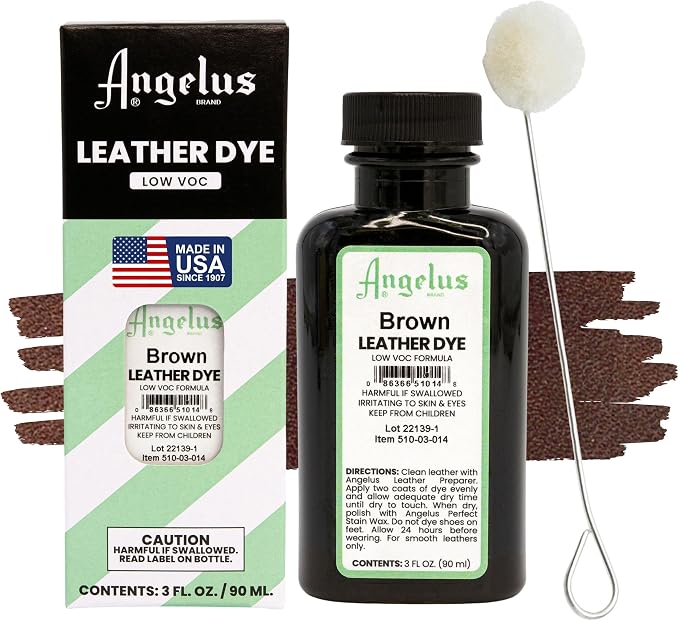 Angelus Leather Dye - Flexible Leather Dye for Shoes, Boots, Bags, Crafts, Furniture, & More 3oz, Dauber Included (Brown)
