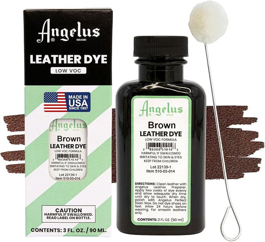 Angelus Leather Dye - Flexible Leather Dye for Shoes, Boots, Bags, Crafts, Furniture, & More 3oz, Dauber Included (Brown)