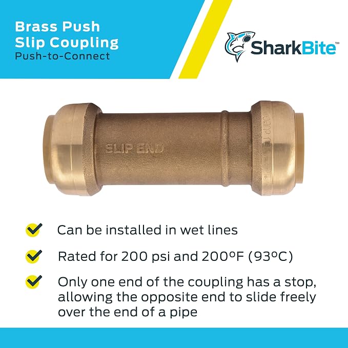 SharkBite 1 x 1 in Slip Coupling, Push-to-Connect Brass Plumbing Fitting, U3020LFA