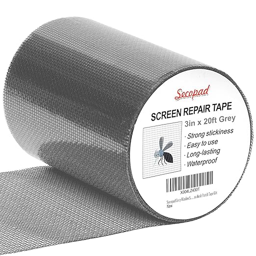 Secopad Grey Window Screen Repair Tape, 3IN X 20FT (240IN) Screen Repair Kit for Windows or Doors, Strong Adhesive Patch Kit Fiberglass Mesh Tape