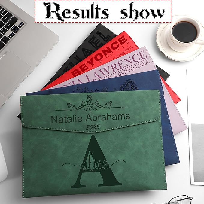 Customized A4 File Folder Expandable File Organizer,Personalized Name PU Leather Envelope Holder for Work、School、Home、Office (Green)