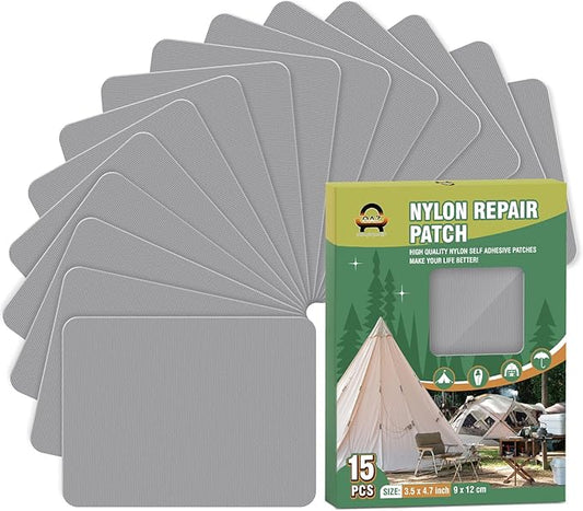 OAZ 15 Pieces 3.5 x 4.7 inch Nylon Repair Patches Nylon Fabric Patch Self-Adhesive Tent Repair Tape Waterproof Lightweight Repair Patches Repair Patch Kit for Clothing Down Jacket Bag (Gray)