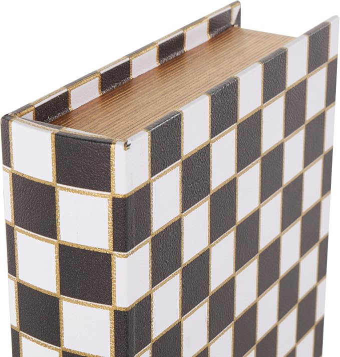 Deco 79 Faux Leather Decorative Box Faux Book Storage Book Shaped Boxes with Black and Gold Square Patterns, Set of 3 Decorative Keepsake Boxes 13", 11", 9"H, White