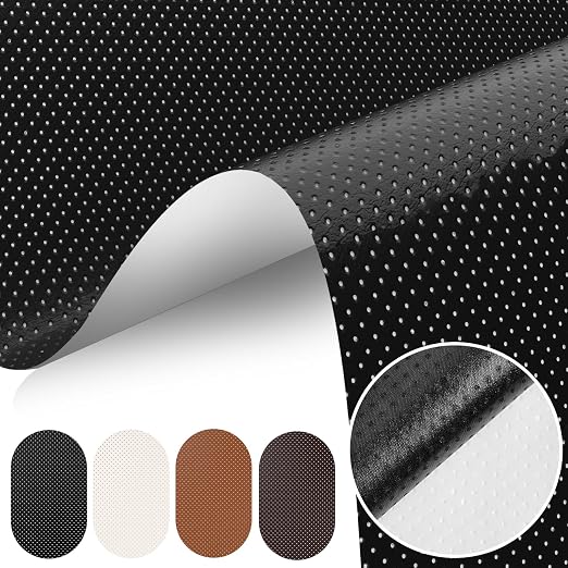 JuCheng 17x79inch Perforated Leather,Breathable Perforated Self-Adhesive Leather Repair Patch for Furniture, Couches, Car Seats, Office Chairs Faux Leather & Vinyl Repair Kit (Black)
