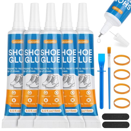 Shoe Glue | 5 x 15 ML Tube Clear Adhesive Glue Shoe Care Kit Repairs Soles, Heels, Patches Small Holes | Instant Bond, Dries Within 24 Hrs, Waterproof | Works on Leather, Rubber, Vinyl, Canvas