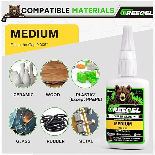 2 Oz Medium Liquid Clear Super Glue + 3g Gel Glue, Cyanoacrylate Adhesive for Woodworking, Ceramic, Plastic, Metal, Shoes, Glass, Crafts & Repairs