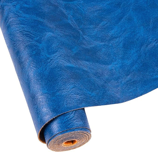 Faux Leather Fabric Sheet, 12 x 54 Inches, Texture Synthetic Material for DIY Crafts, Leather earings,Upholstery, Automotive, Sofa Projects Individual 1/3 Yard Cut (R-Blue, 1/3 Yard)
