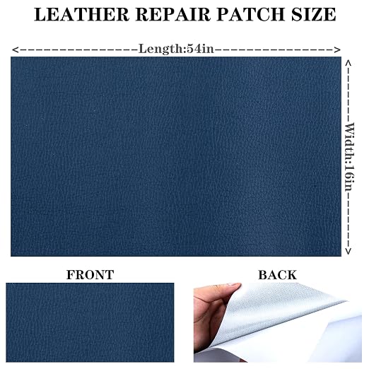 HGUAN Leather Repair Patch, 16X54 Inch Self Adhesive Leather Repair, Large Vinyl Patch Tape for Couches, Furniture, Car Seats, Cabinets, Office Chairs (Blue)