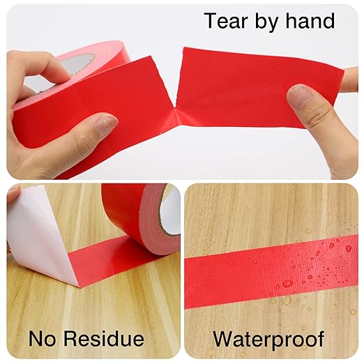 Heavy Duty Duct Tape 3 Inch X 33 Yards, 8.5 Mil Thickness, Multi Purpose Red Duct Tape, No Residue, Waterproof and Tear by Hand - for Repairs, Industrial, Professional Use