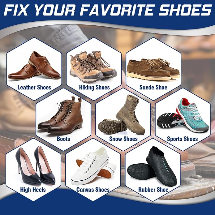 Shoe Sole Glue Repair, Waterproof Shoe Glue for Sole, Leather, Boots, Sneakers, Rubber and Canvas, Clear-Drying Kit