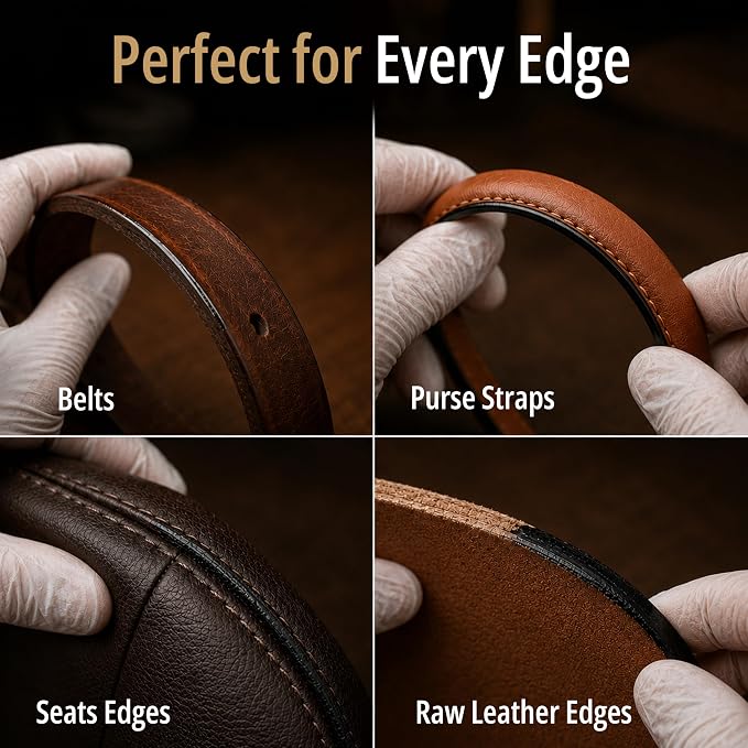 Black Leather Edge Coat for Leather Edges with Built-in Applicator for Purses, Belts, Shoes, Couches – Flexible, Water-Resistant Finish – Edge Sealer & Restorer (4oz)