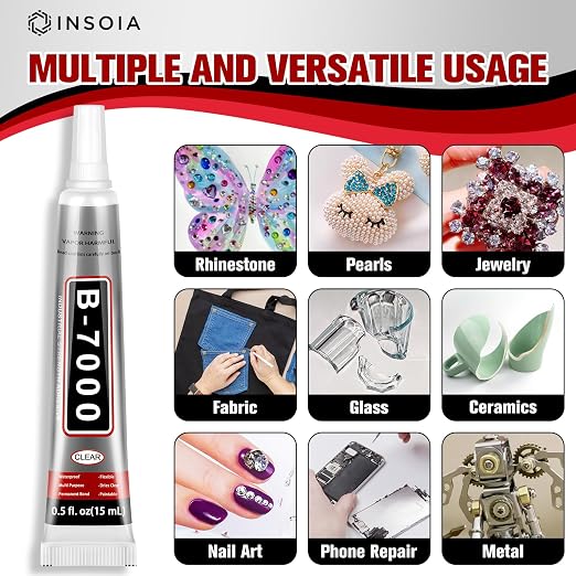 8 PCS 15ml B7000 Glue Clear with Precision Tip, Bedazzling Glue, Super Glues, Rhinestone Glue for Nail, Craft Glues, Jewelry Making, Nail Art, DIY, Makeup, Shoes