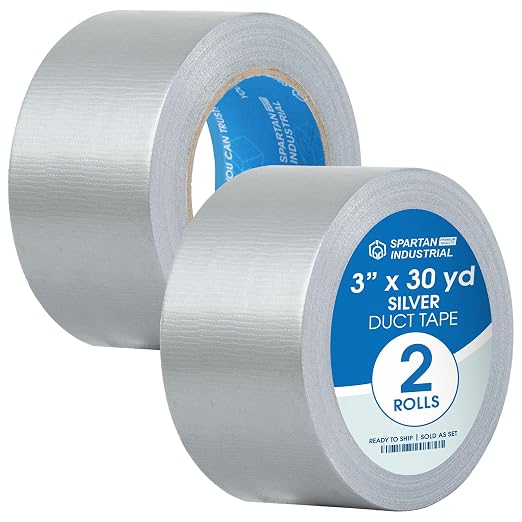 Spartan Industrial - 3" X 30 yd Water-Resistant Silver Duct Tape - 2 Heavy-Duty Tape Rolls for Professional, Home, and DIY Repairs - No Residue, 9 Mil